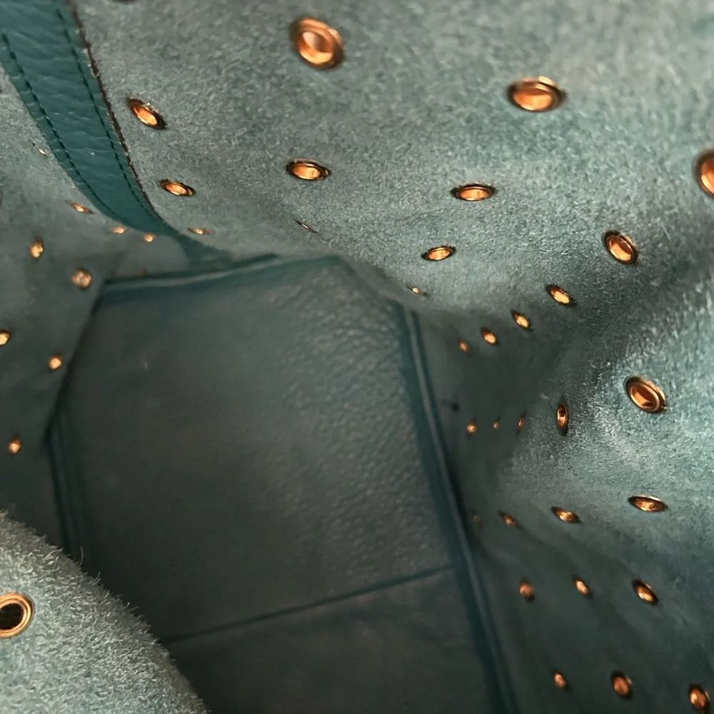 Michael Kors Teal Leather Eyelet Shoulder Bag - Picture 8 of 16